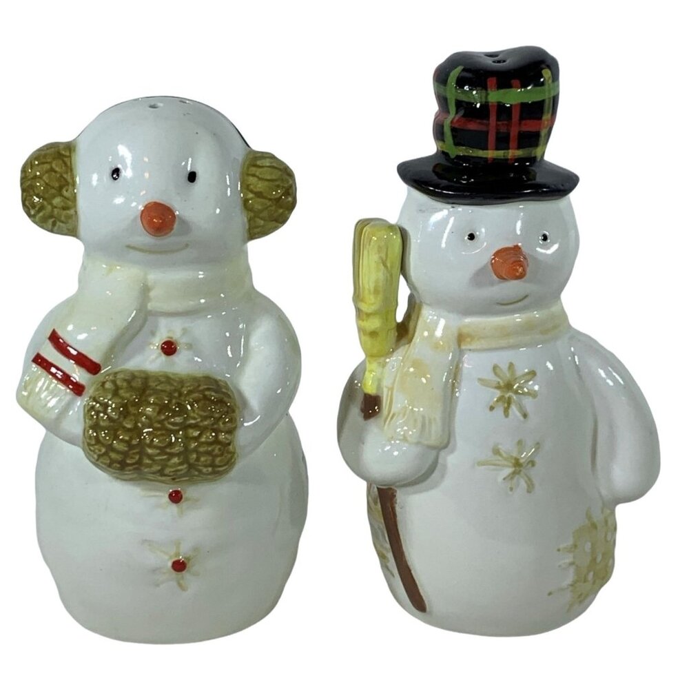 Vintage Hallmark Snowman Salt Pepper Shaker Set Ceramic Christmas Table Decor